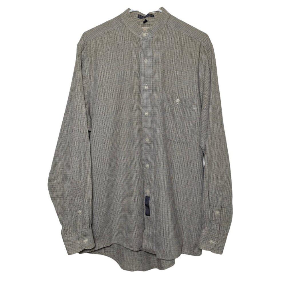 G.H. Bass & Co. Men’s Button Down Shirt Tan/Gray, Size 15 1/2 34/35, Band Collar